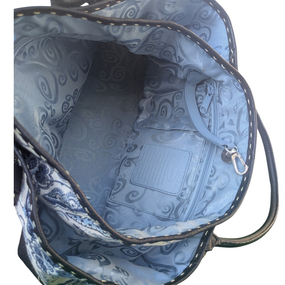 Brighton Blue Floral Paisley Canvas Leather Trim Shoulder Bag Tote D433222 - Picture 6 of 9